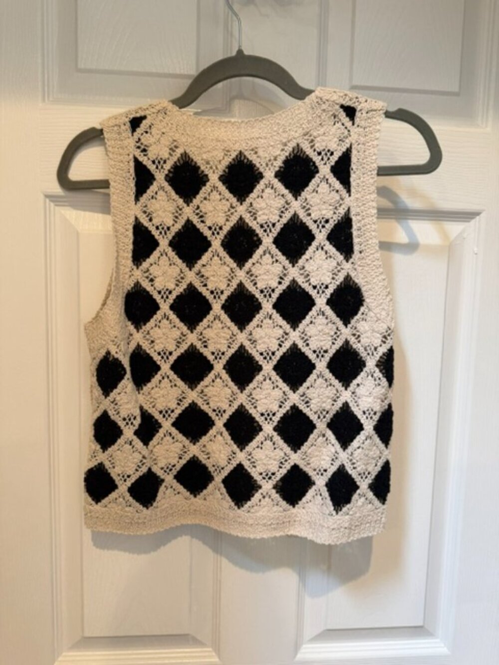 Sezane Black and Cream Crochet Button-Down Vest - Picture 2 of 3
